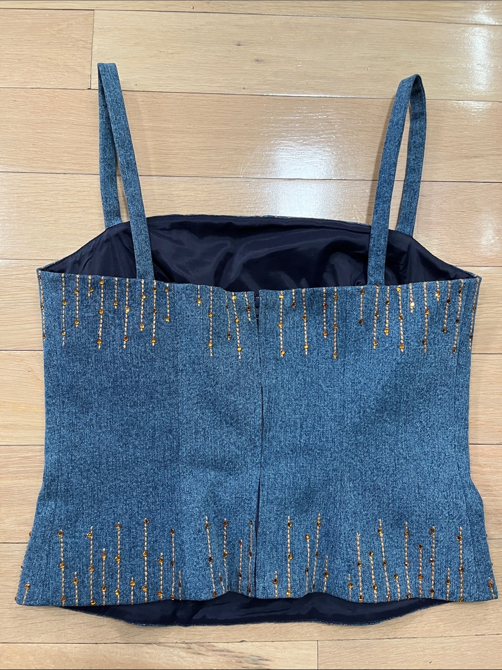 Vintage Rare St. John Sport by Marie Gray Blue Denim Amber Crystal Beaded Camiso - Picture 2 of 16